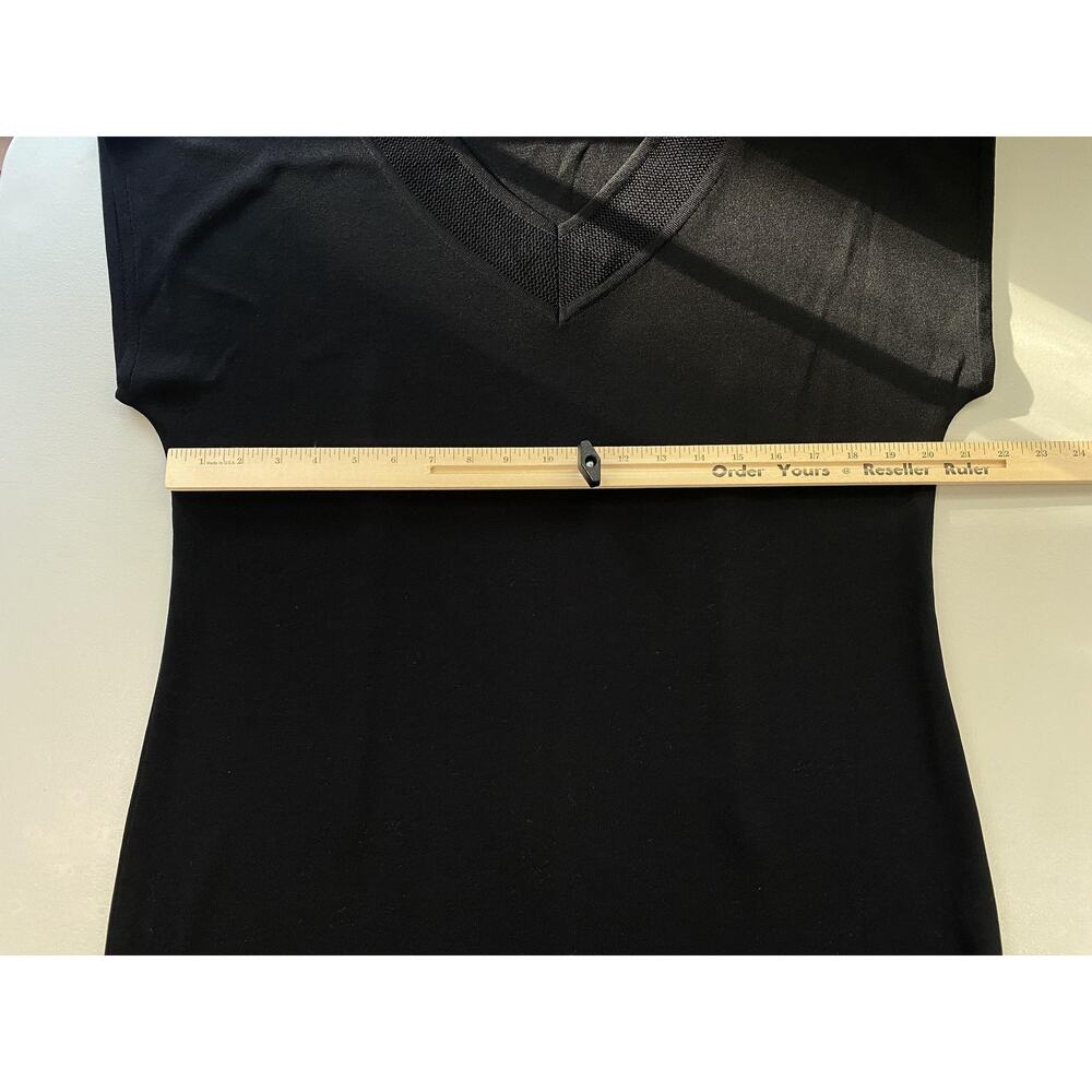 Misook Black Knit Dress Large V-Neck Stretch Short Sleeve Career Travel Classic - Picture 7 of 13